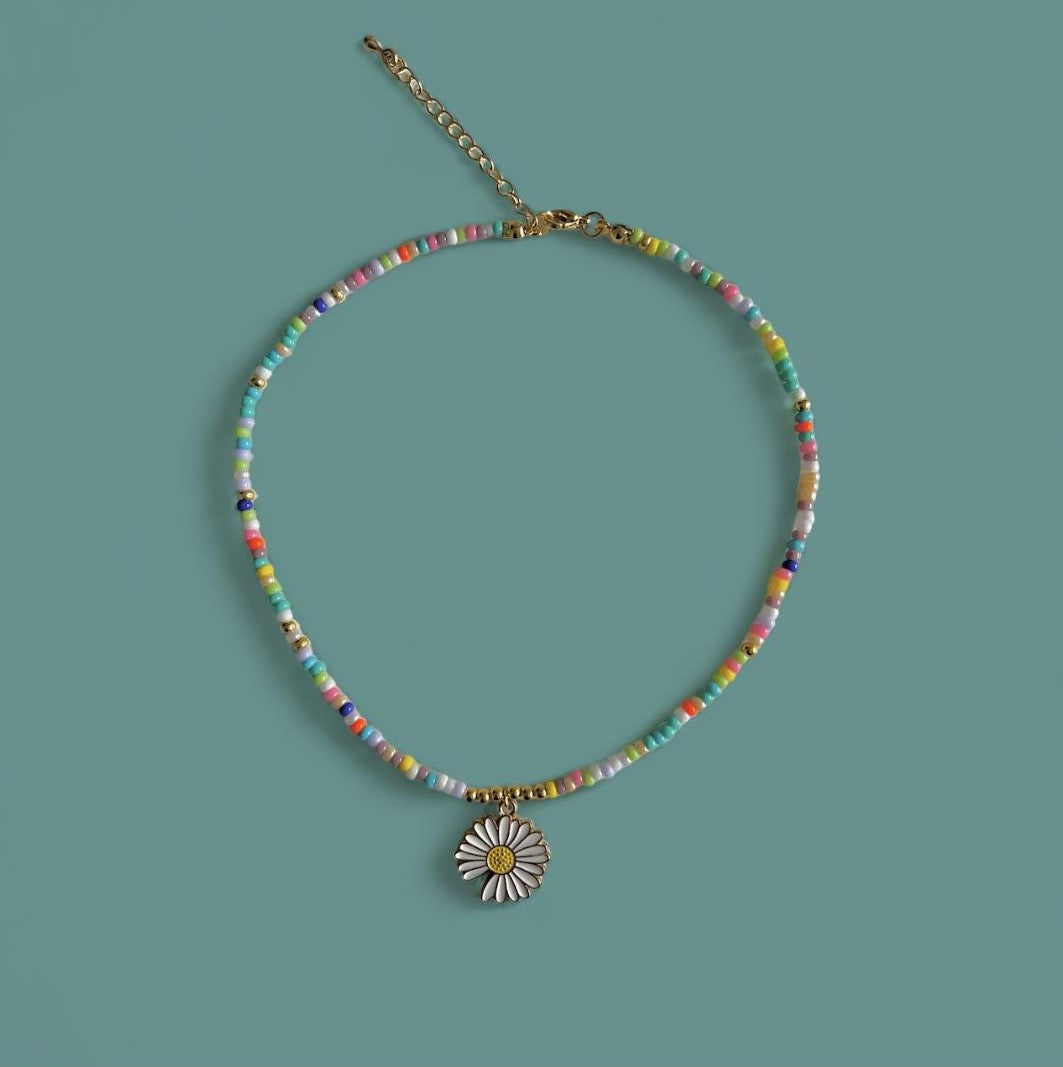 Multicolor Flower Beaded Necklace