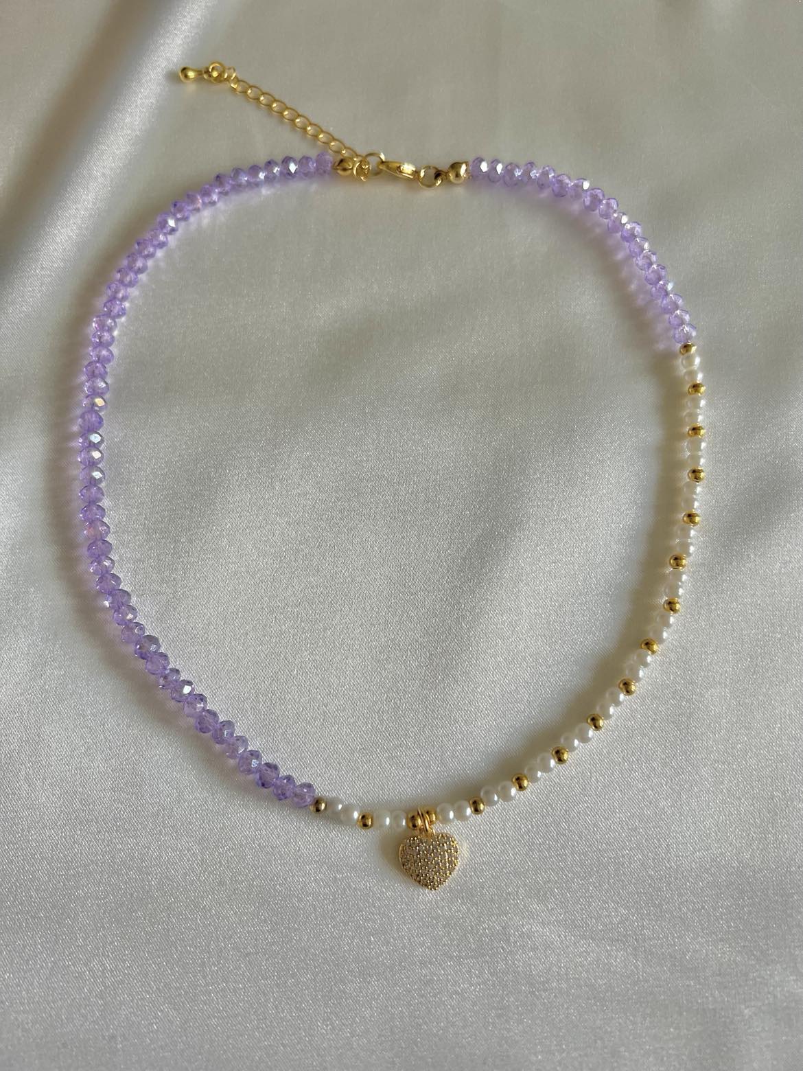 Purple Crystal Beaded Heart Necklace