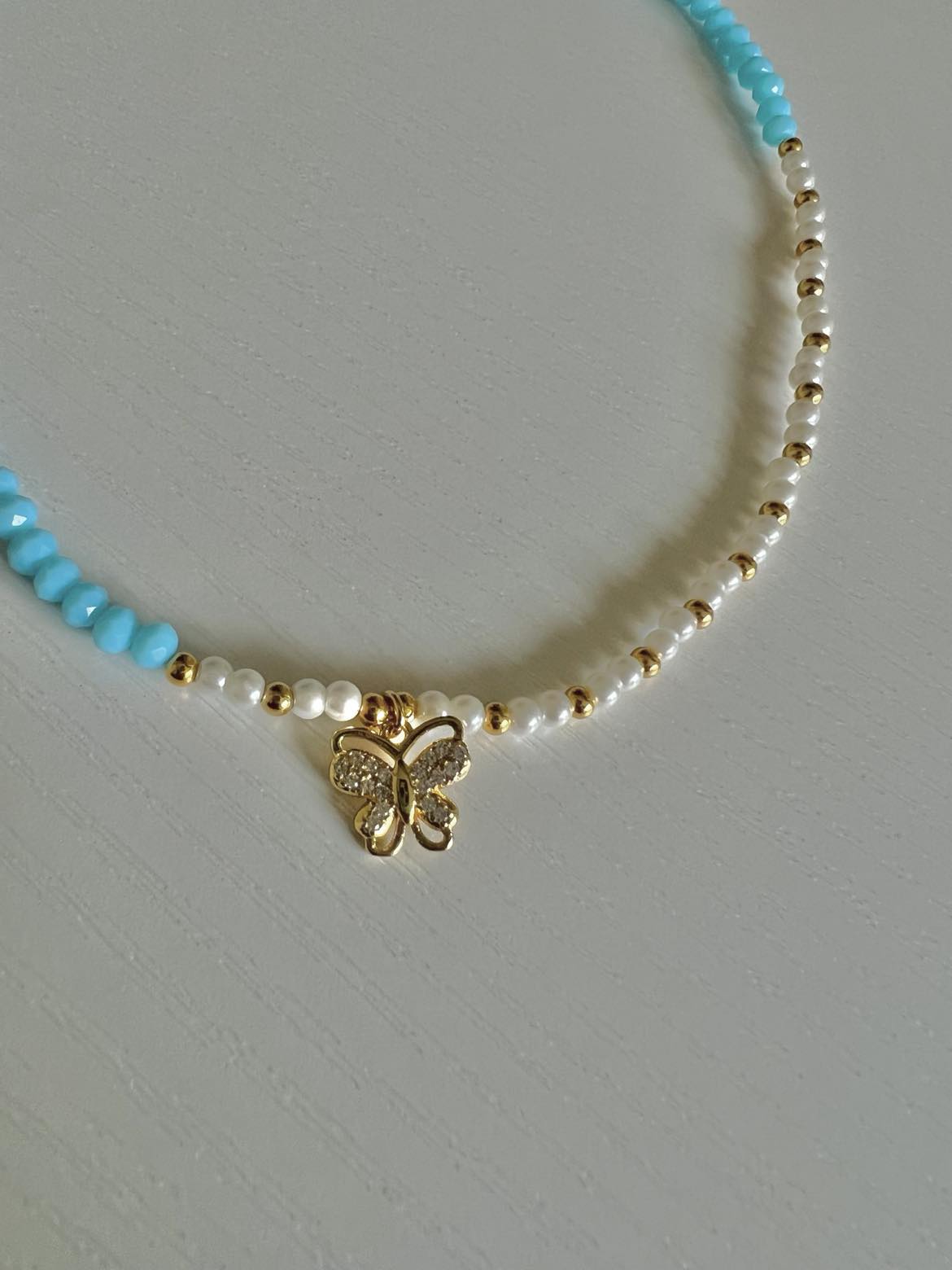 Blue Crystal Butterfly Necklace