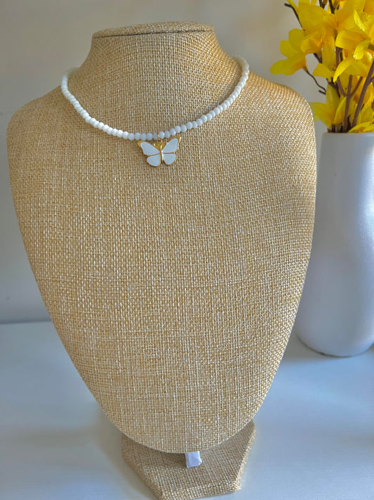 Crystal White Butterfly Necklace