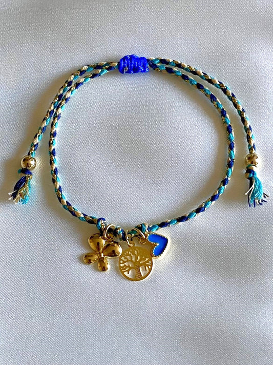 Blue String Gold-filled Charms Bracelet - Blue Heart