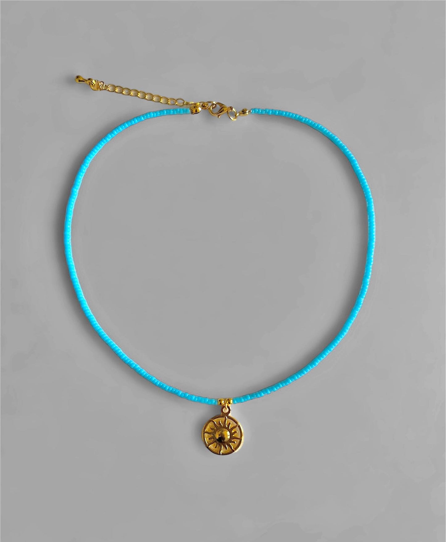 Beaded Sun Charm Necklace - Blue