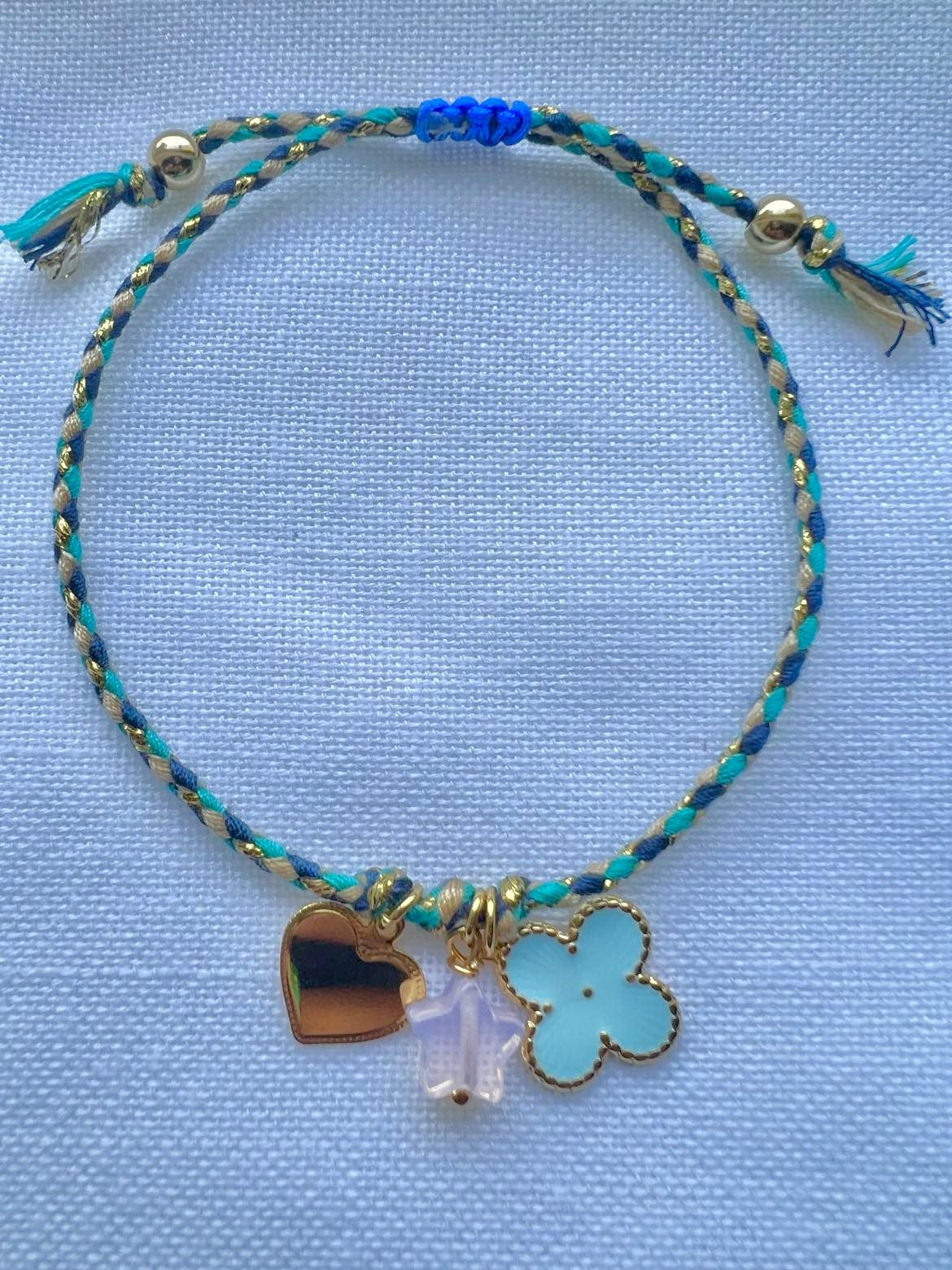 Blue String Gold-filled Charms Bracelet - Blue Trebol