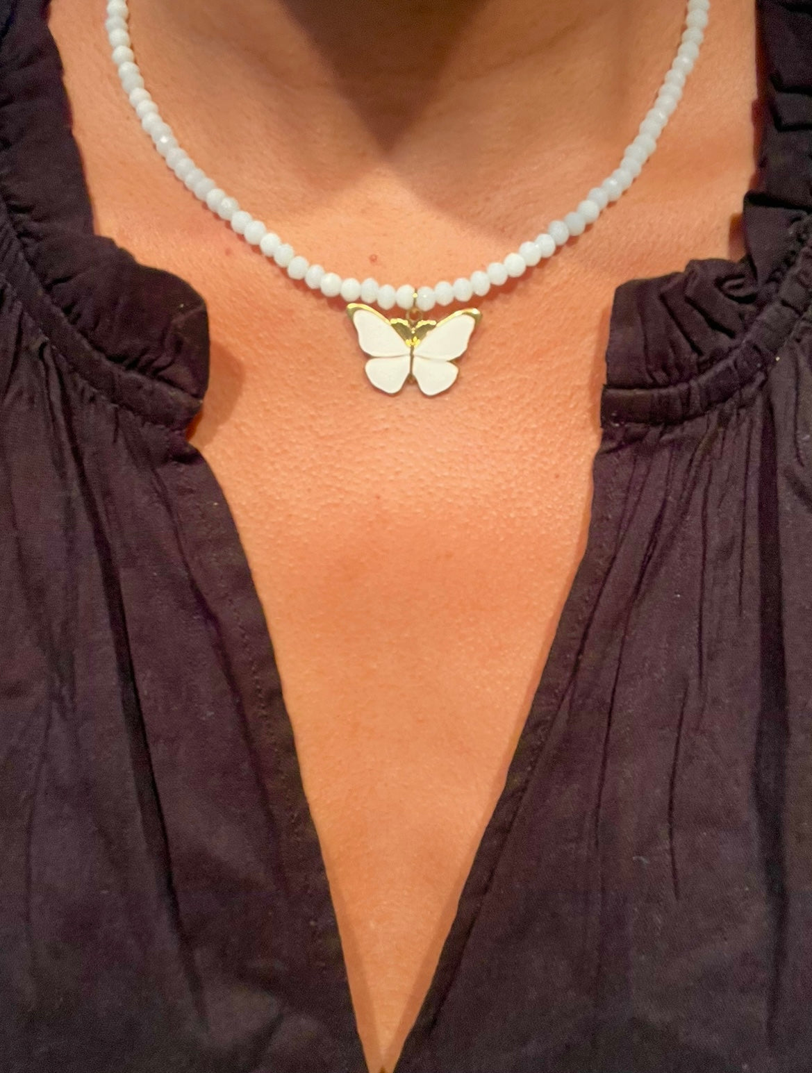 Crystal White Butterfly Necklace