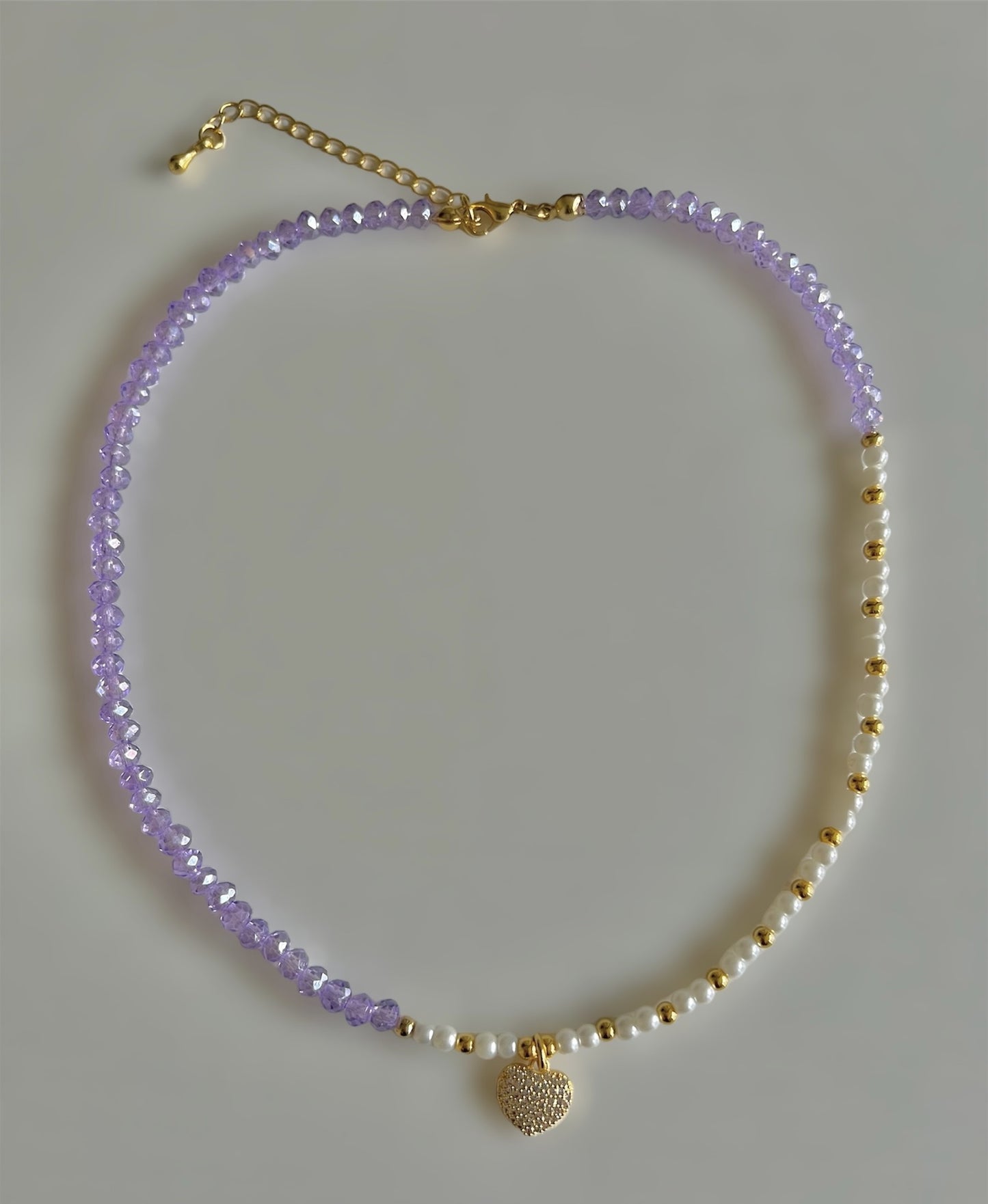 Purple Crystal Beaded Heart Necklace